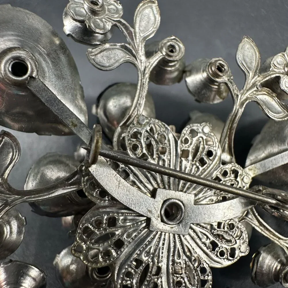 Vintage Brooch Pin Black Aurora Borealis Rhinestones Triangle Statement READ - Picture 9 of 12